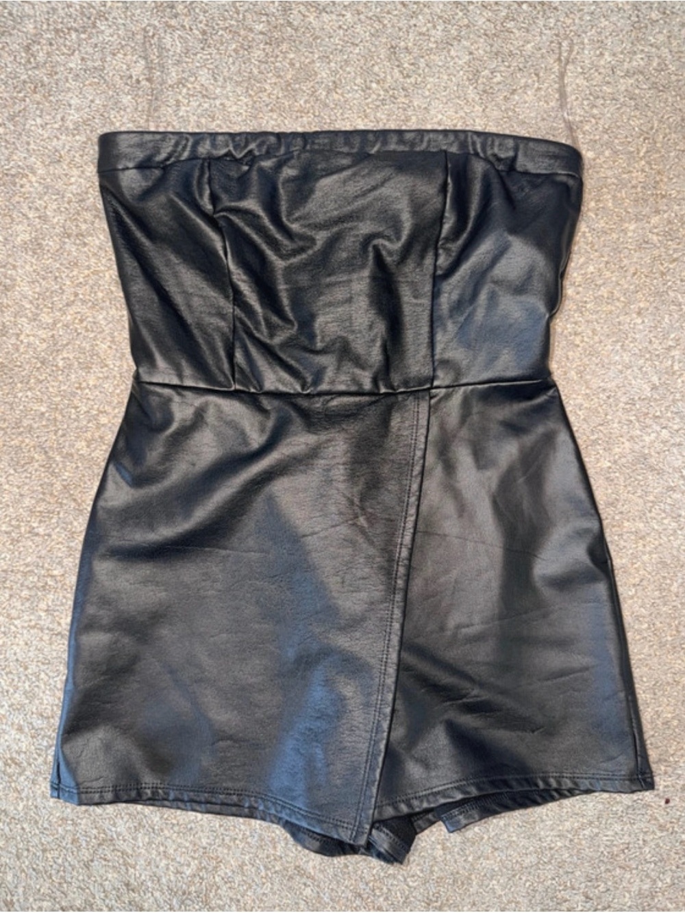 Altar'd State Strapless Black Faux-Leather Romper Dress